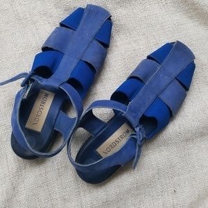 Vintage Blue Leather and Elastic Buckle Sandals